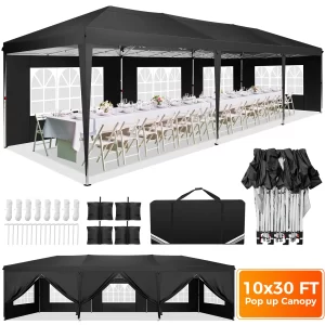 10x30 Pop up Canopy Tent for Party Protable Canopy Tent Waterproof Commercial Instant Shelter Tent with 8 Sidewalls & 4 Sandbag