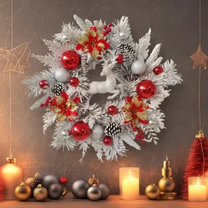 45cm Christmas Wreath Christmas Elk Wreath Gorgeous Christmas Door Wreath Hanging Ornaments Front Door Flower Garland Decoration