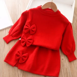 Girls Clothing Set 2-piece Long sleeved Sweater Set Autumn/Winter Sweatshirt+Skirt Set Childrens Clothing for the Start of Schoo