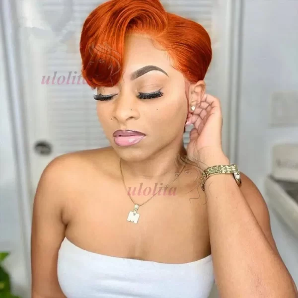 Ginger 13x4 Lace Frontal Wig Brazilian Remy Human Hair Wigs For Black Women Wavy Preplucked Hairline 613 Short Bob With Bangs - Image 13