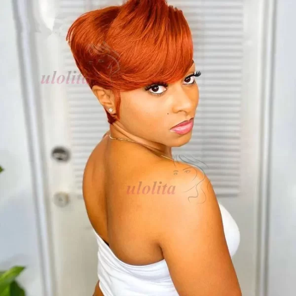 Ginger 13x4 Lace Frontal Wig Brazilian Remy Human Hair Wigs For Black Women Wavy Preplucked Hairline 613 Short Bob With Bangs - Image 12