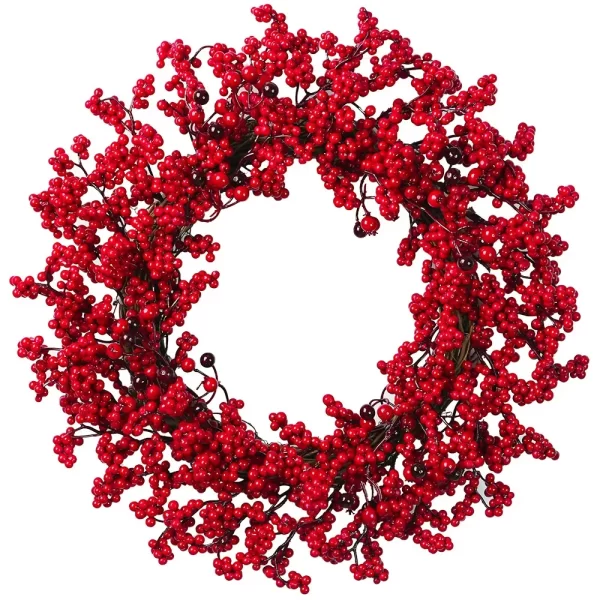 Yannew Christmas Red Berry Wreath for Front Door Outside Xmas Handmade Artificial Holly Berries Wreath Winter Home Wall Decor - Image 11