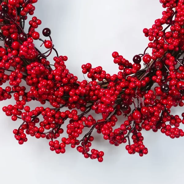 Yannew Christmas Red Berry Wreath for Front Door Outside Xmas Handmade Artificial Holly Berries Wreath Winter Home Wall Decor - Image 14