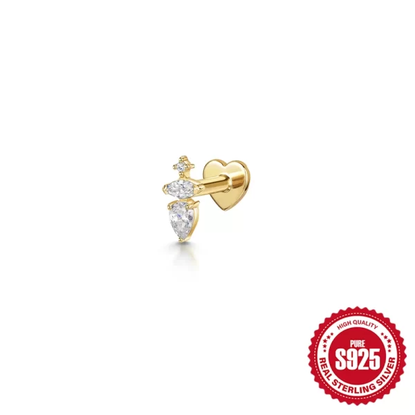 Aide 925 Sterling Silver Heart Flat Push-Back Zircon Pendiente Piercing Stud Earrings For Women K Gold Simple Elegant Jewelry - Image 8