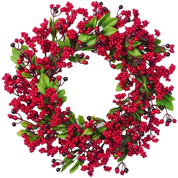 Yannew Christmas Red Berry Wreath for Front Door Outside Xmas Handmade Artificial Holly Berries Wreath Winter Home Wall Decor - Image 17