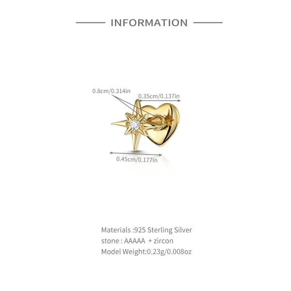 Aide 925 Sterling Silver Heart Flat Push-Back Zircon Pendiente Piercing Stud Earrings For Women K Gold Simple Elegant Jewelry - Image 22