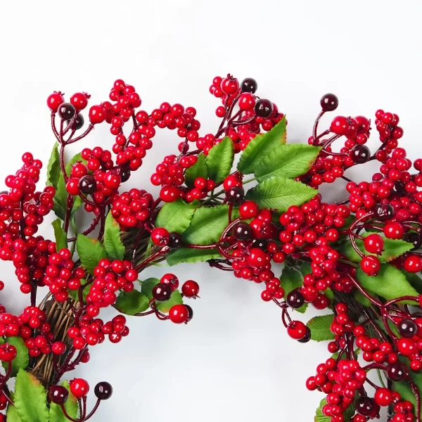 Yannew Christmas Red Berry Wreath for Front Door Outside Xmas Handmade Artificial Holly Berries Wreath Winter Home Wall Decor - Image 23