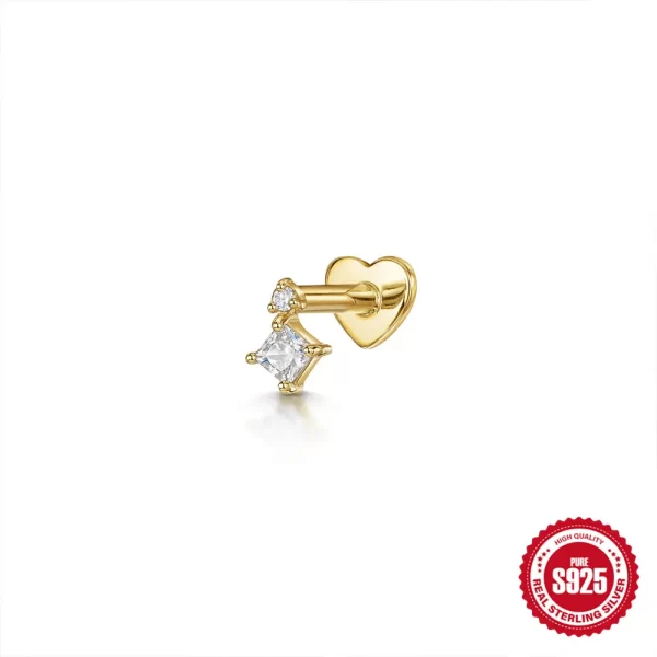 Aide 925 Sterling Silver Heart Flat Push-Back Zircon Pendiente Piercing Stud Earrings For Women K Gold Simple Elegant Jewelry - Image 16