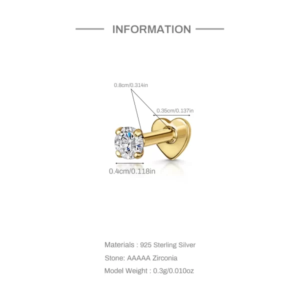 Aide 925 Sterling Silver Heart Flat Push-Back Zircon Pendiente Piercing Stud Earrings For Women K Gold Simple Elegant Jewelry - Image 39