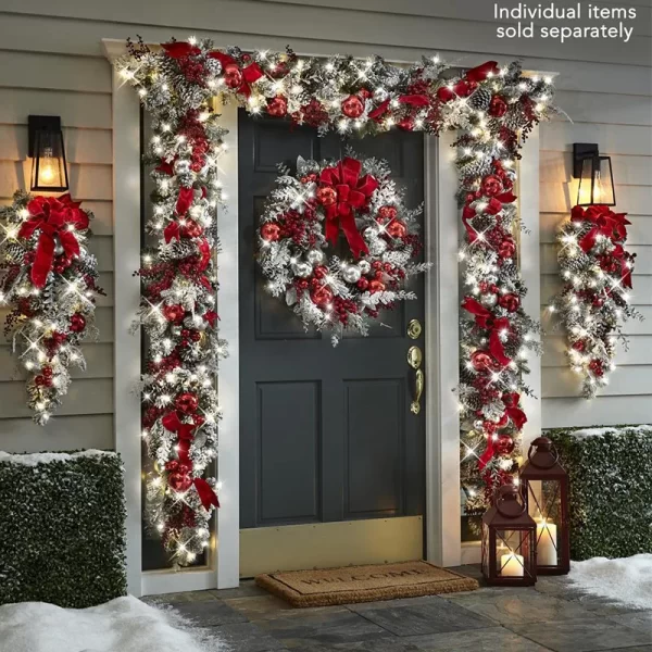 Flocked PVC Christmas Decoration Flower Wreath Vine Hanging Garland Artificial Crafts Tree Door Home Art Navidad Holiday Decor - Image 2