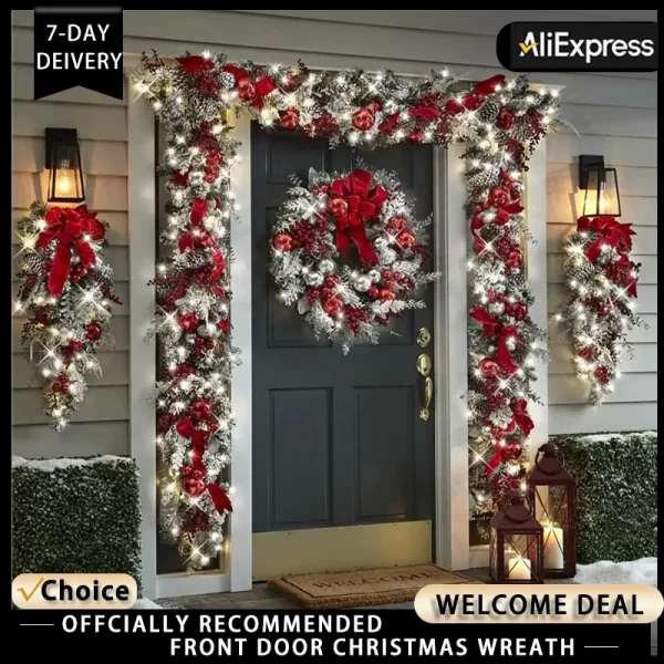 Christmas Wreath for Front Door Christmas Vine Hanging Garland Decoration Flower Garland Outdoor Home Decor Christmas Decoration