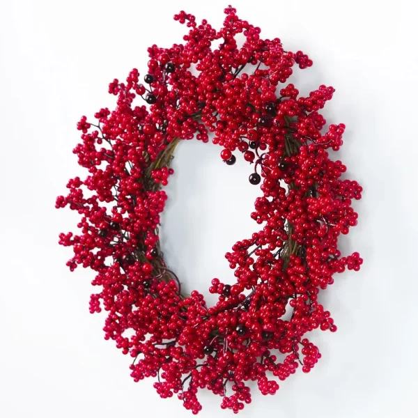 Yannew Christmas Red Berry Wreath for Front Door Outside Xmas Handmade Artificial Holly Berries Wreath Winter Home Wall Decor - Image 16