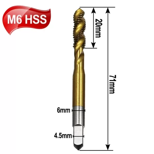 1pc Titanium Coated HSS Spiral Flute Screw Threading Taps Drill Tools For Machine Metals M3 M4 M5 M6 M8 Metric Hand Tool - Image 11