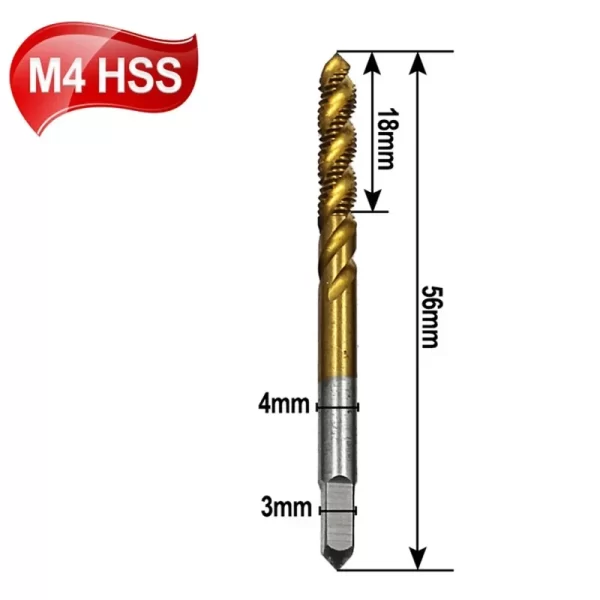 1pc Titanium Coated HSS Spiral Flute Screw Threading Taps Drill Tools For Machine Metals M3 M4 M5 M6 M8 Metric Hand Tool - Image 9