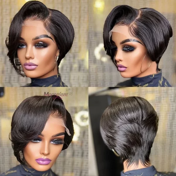 Ginger 13x4 Lace Frontal Wig Brazilian Remy Human Hair Wigs For Black Women Wavy Preplucked Hairline 613 Short Bob With Bangs - Image 23