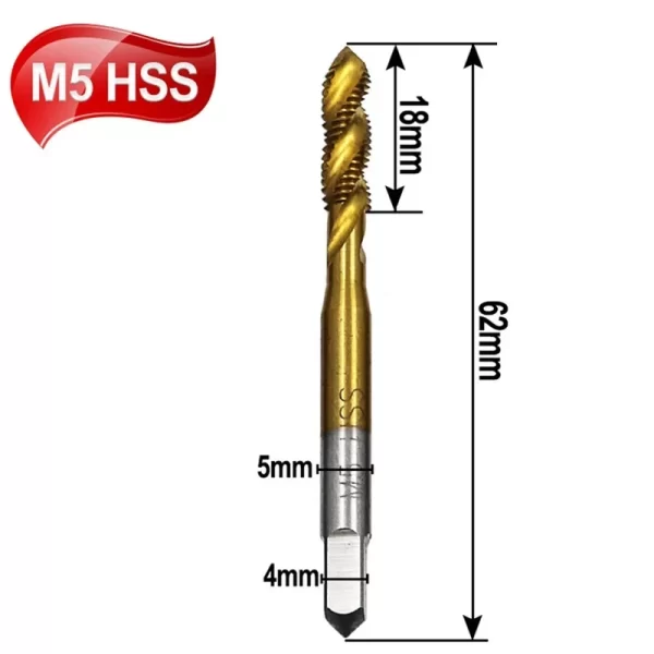 1pc Titanium Coated HSS Spiral Flute Screw Threading Taps Drill Tools For Machine Metals M3 M4 M5 M6 M8 Metric Hand Tool - Image 8