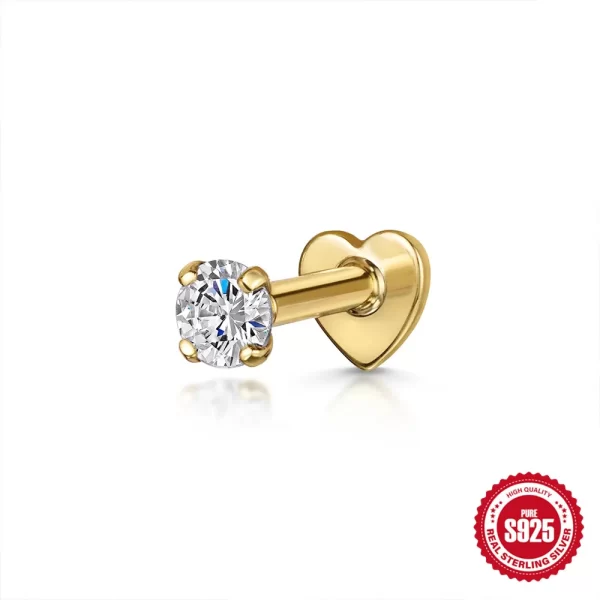 Aide 925 Sterling Silver Heart Flat Push-Back Zircon Pendiente Piercing Stud Earrings For Women K Gold Simple Elegant Jewelry - Image 14