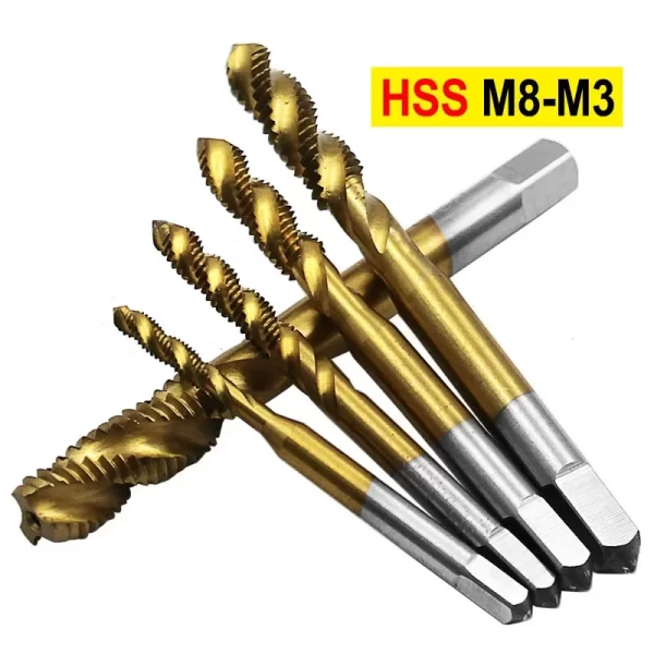 1pc Titanium Coated HSS Spiral Flute Screw Threading Taps Drill Tools For Machine Metals M3 M4 M5 M6 M8 Metric Hand Tool - Image 2