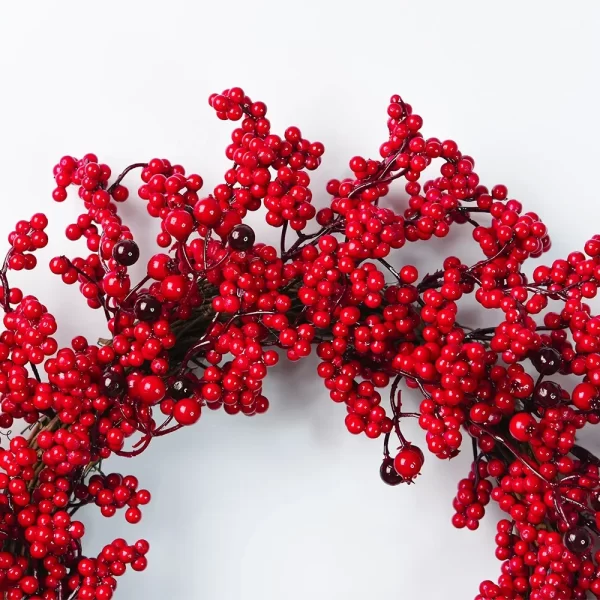 Yannew Christmas Red Berry Wreath for Front Door Outside Xmas Handmade Artificial Holly Berries Wreath Winter Home Wall Decor - Image 15