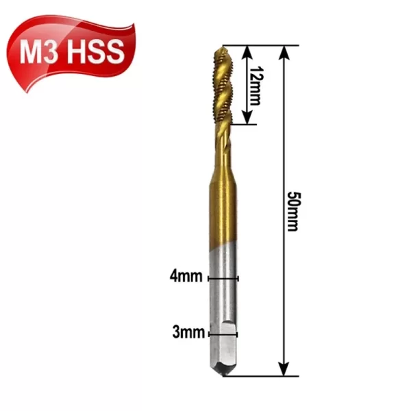 1pc Titanium Coated HSS Spiral Flute Screw Threading Taps Drill Tools For Machine Metals M3 M4 M5 M6 M8 Metric Hand Tool - Image 7