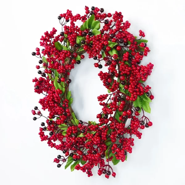 Yannew Christmas Red Berry Wreath for Front Door Outside Xmas Handmade Artificial Holly Berries Wreath Winter Home Wall Decor - Image 21