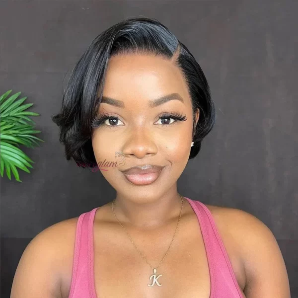 Ginger 13x4 Lace Frontal Wig Brazilian Remy Human Hair Wigs For Black Women Wavy Preplucked Hairline 613 Short Bob With Bangs - Image 19