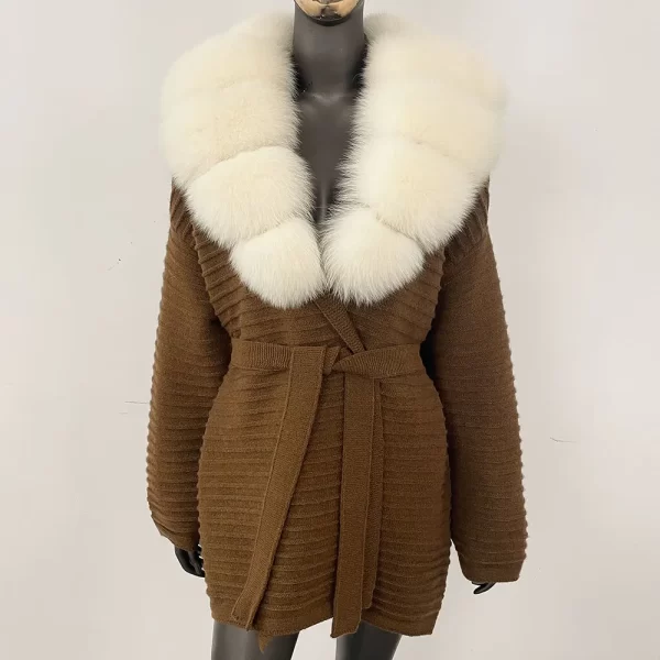 2025 Real Fur Knit Coat Women Winter Real Fox Fur Knitted Oversize Cardigan Decoration Lady Sweater Natural Raccoon Fur Coat - Image 3