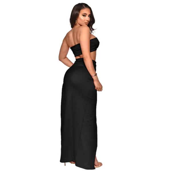 Women Two Piece Set Solid Color Breast Wrap Top and Irregular Slit Long Skirt Suit Lady Streetwear Mini Skirt Club Party Outfits - Image 20