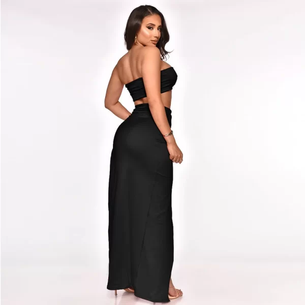 Women Two Piece Set Solid Color Breast Wrap Top and Irregular Slit Long Skirt Suit Lady Streetwear Mini Skirt Club Party Outfits - Image 5